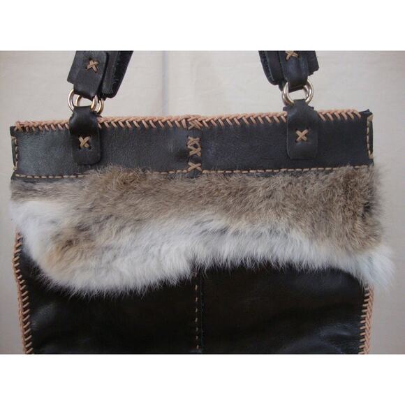 Vintage Real Fur Leather Bag BOHO Crossbody EUC Hippie Festival Shoulder Purse - Picture 2 of 4